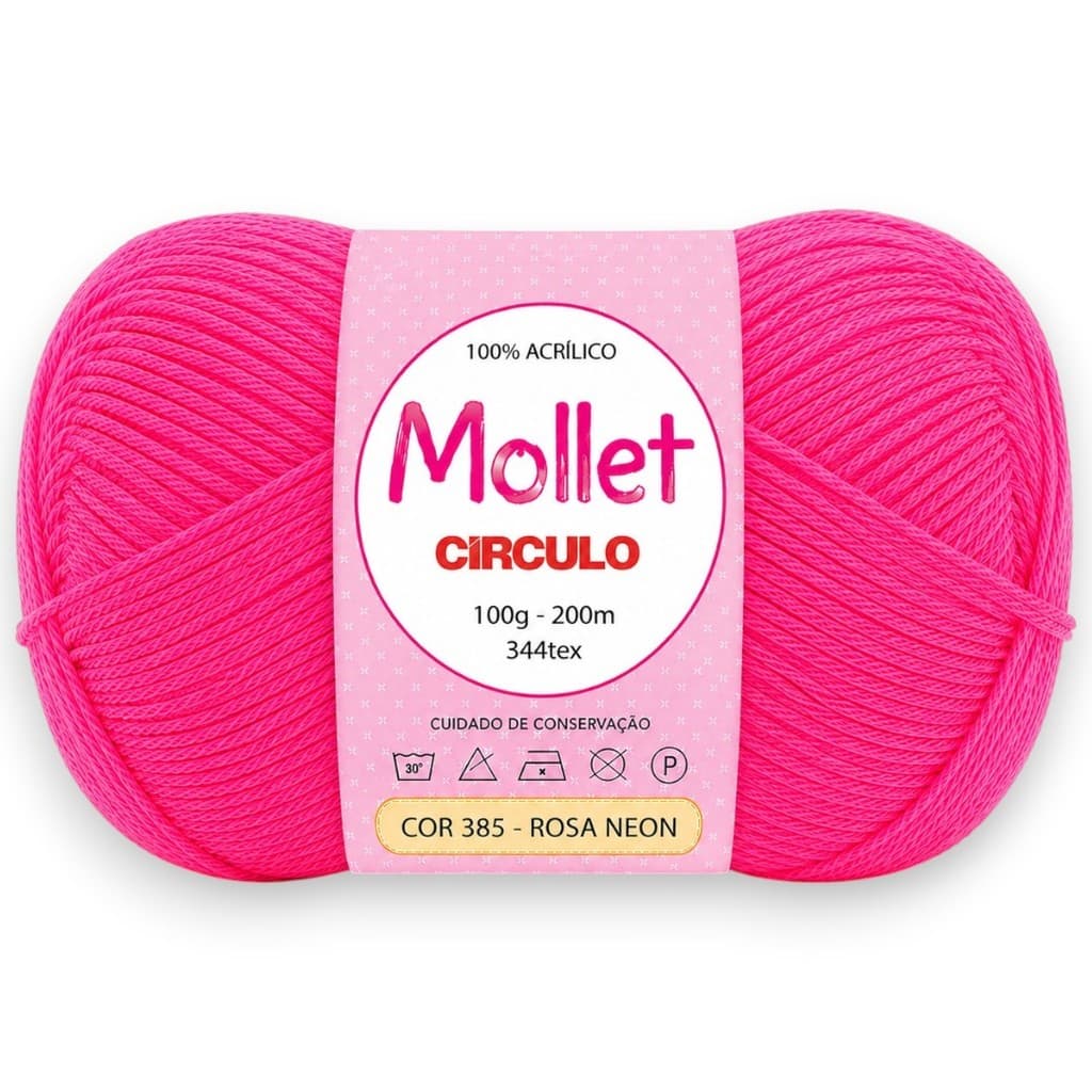 Fio Mollet Círculo 100g 200m Cor 385 Rosa Neon para Tricô, Crochê e Artesanato