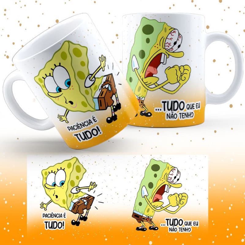 BOB ESPONJA PACIÊNCIA  E TUDO QUE NÃO TENHO 325ML CANECA DE PORCELANA