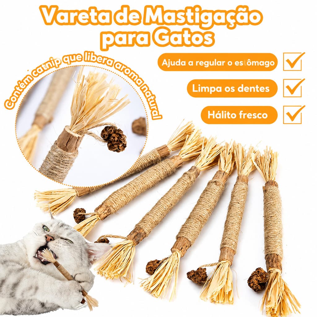 Bastão De Matatabi Erva De Gato Catnip Mordedor Limpeza Dentes Gatos Petisco