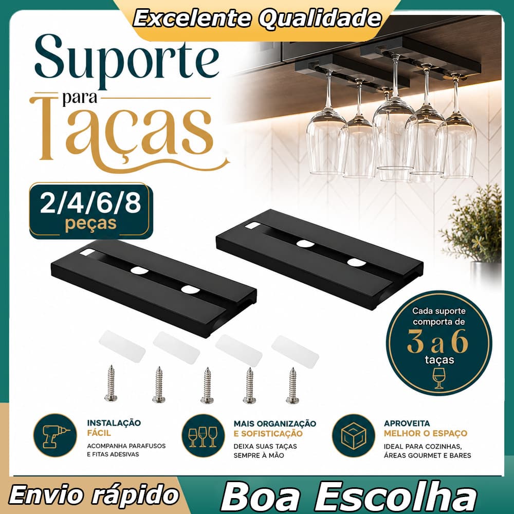 Porta Copos de Vinho 2/4/6/8 Peças, Estrutura para Taças de Champanhe, Coquetel e Organização de Armário Limpo