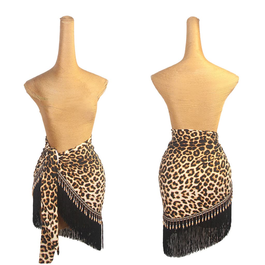 ZS saia de dança latina lenço com franjas envoltório Hip cachecol prática dança saia adulto feminino leopardo impressão