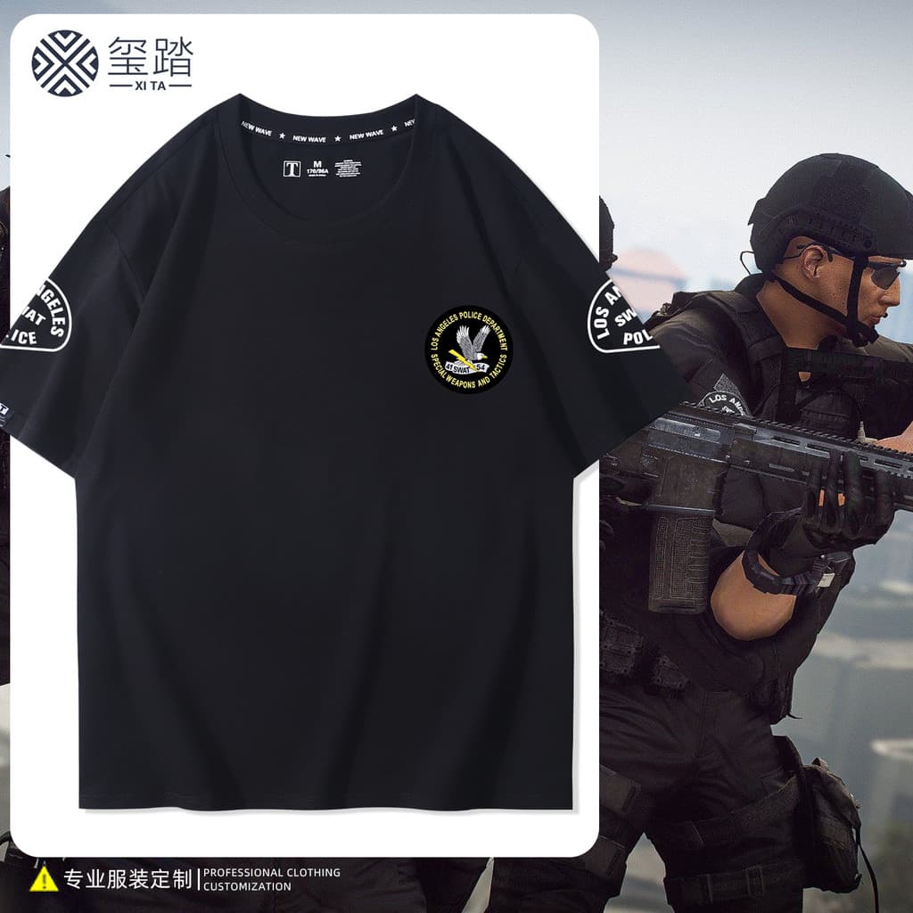 Equipe tática especial Los Angeles SWAT Eagle LAPD agente de manga curta masculino tático estilo militar camiseta terno