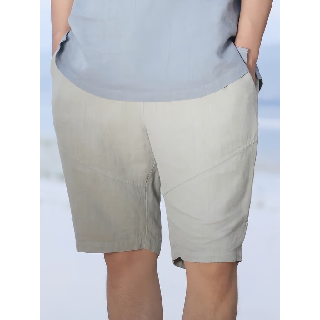 Nan verão shorts finos masculinos Ramie calças cortadas soltas em linha reta shorts de linho completo calças de praia ch