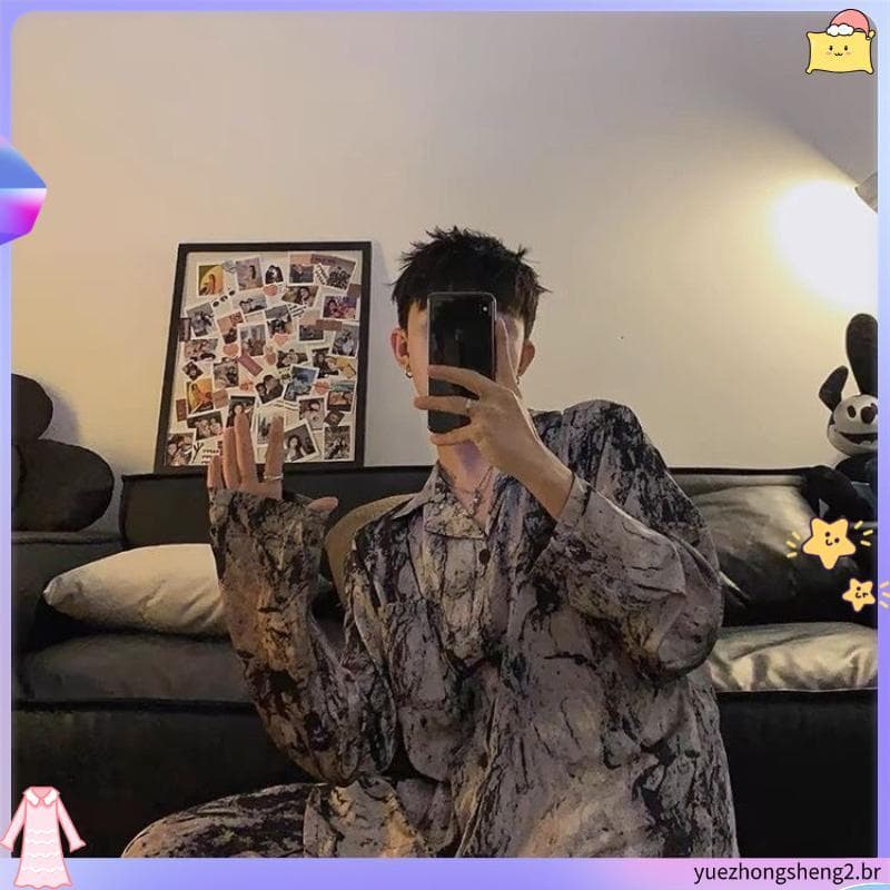 Novo pijama masculino de rua primavera outono manga comprida seda gelo High-End masculino fino seda Homewear terno verão