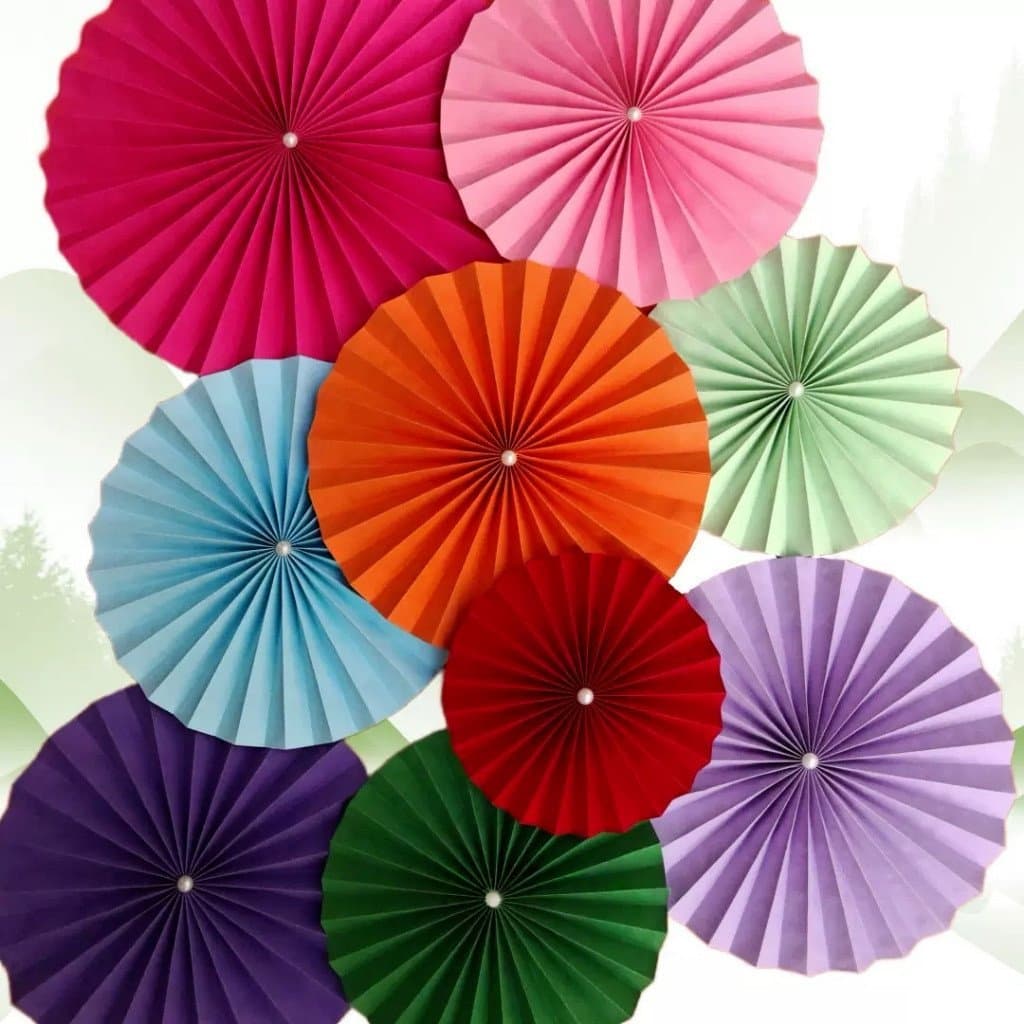 Kit 12 Conjunto de Enfeites de Papel Flor de Leque Colorida - Decoração de Festa 40CM