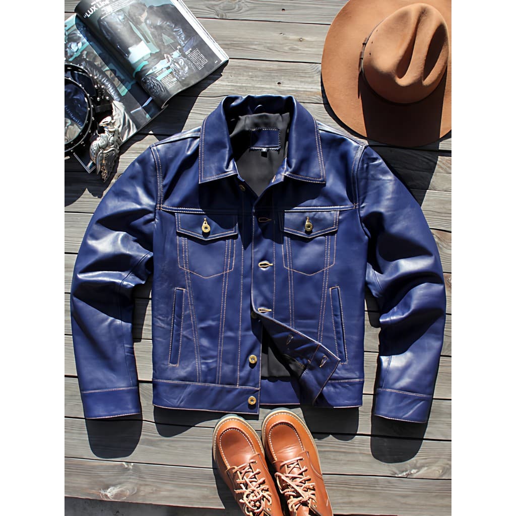 Bem-estar Retro jaqueta de couro genuíno masculino curto fino-ajuste lapela roupas da motocicleta primeira camada de pel