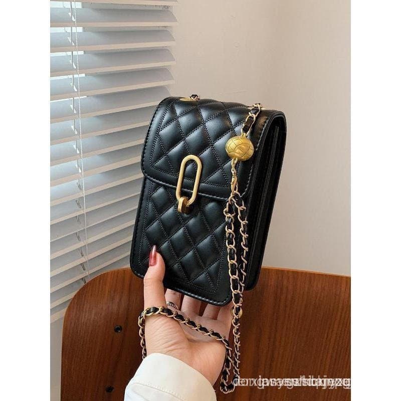 Bolsa feminina quadrada e elegante com alça de corrente acolchoada, bolsa transversal única com padrão de diamante em co