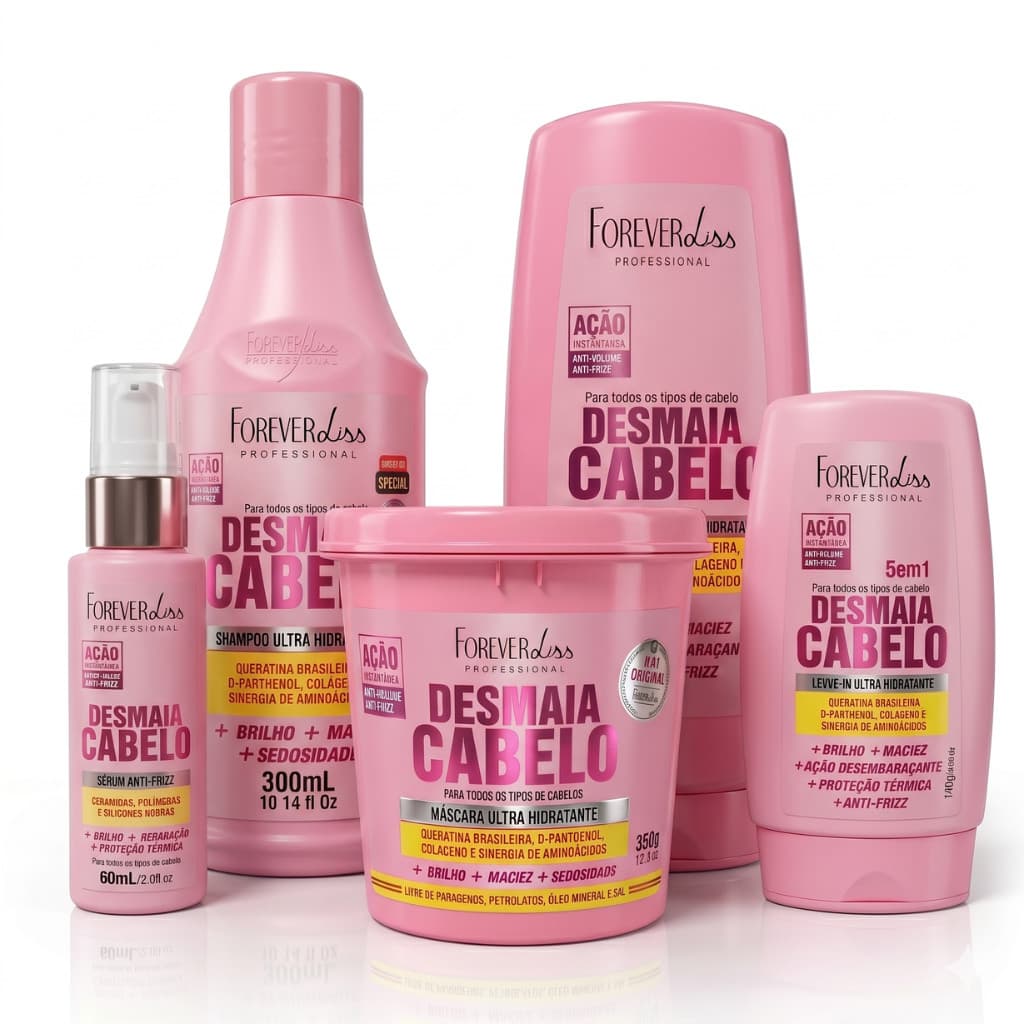 Kit Desmaia Cabelo Completo Forever Liss Shampoo Condicionador Mascara Leave-in Serum