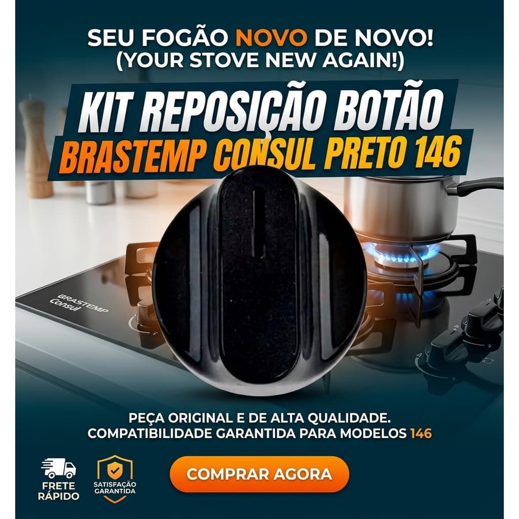 Kit Reposição Fogão Botão Brastemp Consul Preto 146 Compatível com Vários Modelos