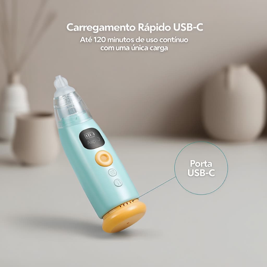 Aspirador Nasal Bebê 9 Níveis Sucção com Música Recarregável Silicone Seguro