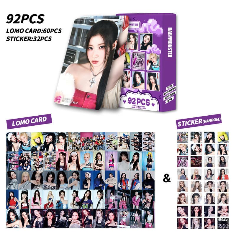 92 Pçs/Caixa BM AHYEON Gotejamento Fantasma Lomo Cartões Adesivos BABYMONS7ER Álbum SHEESH CLIK CLAK Photocards RAMI ASA
