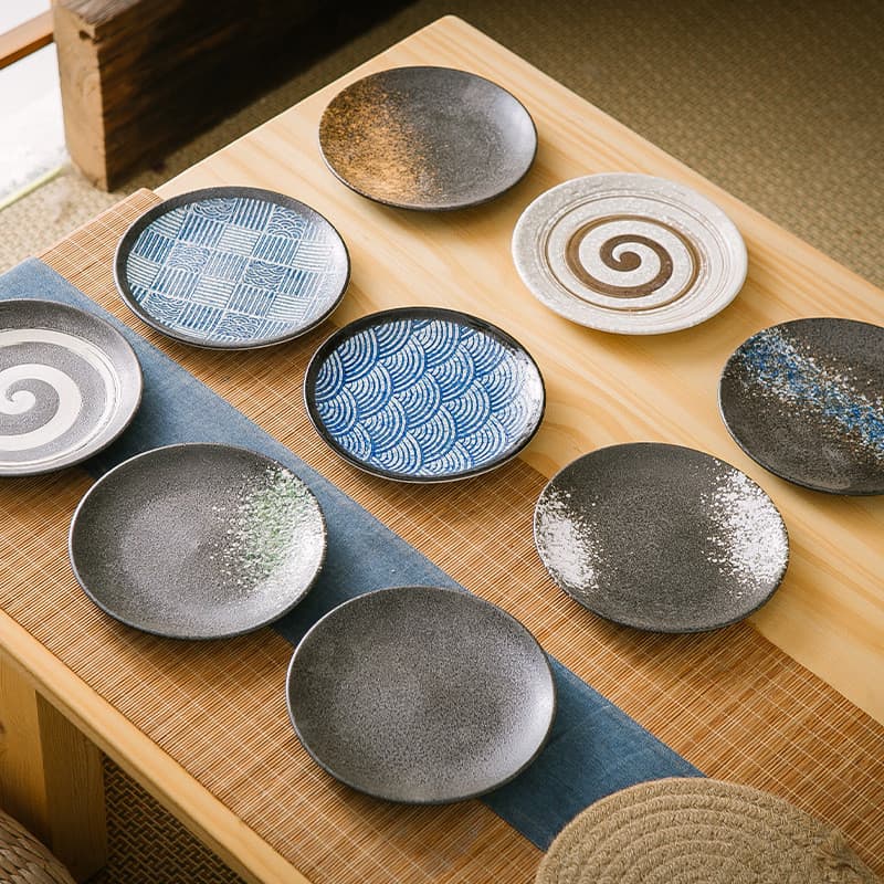 Louça de cerâmica estilo japonês, prato de porcelana, prato raso para uso doméstico, prato plano, prato de jantar estilo