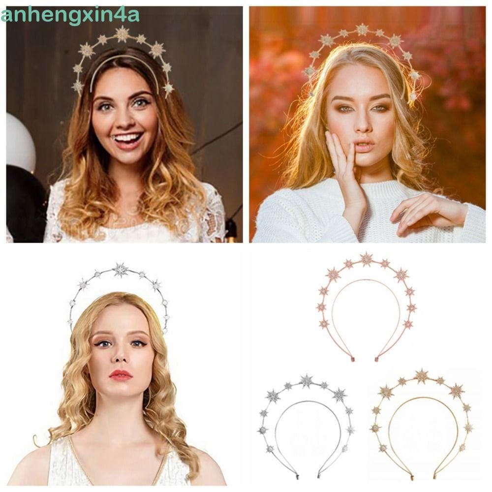 ANHENGXIN Tiara de Estrela com Strass, Aro de Cabelo Barroco com Pequenos Pontos de Zircônia, Acessórios ES2E