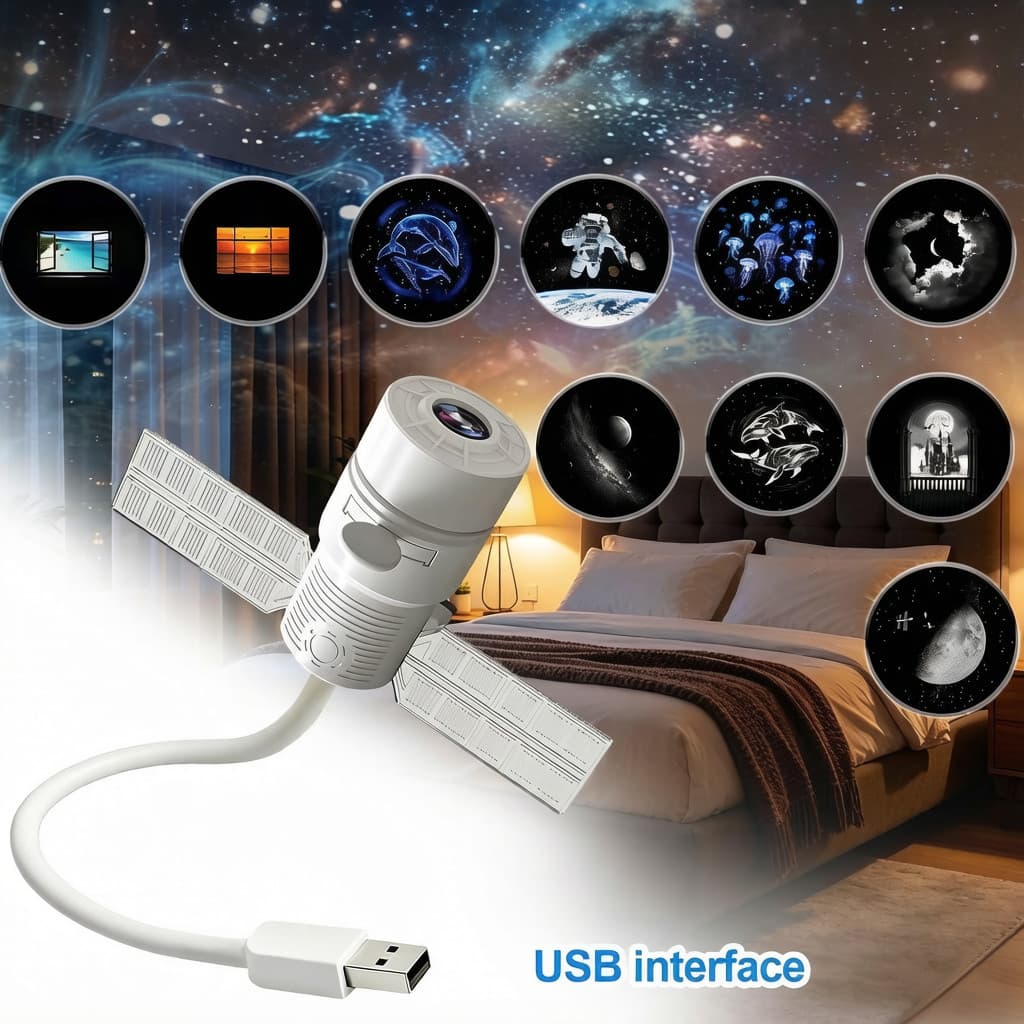 Projetor De Céu Estrelado De Astronauta USB , Luz Noturna De Lua Para Quarto De Carro , Presente Criativo De Lâmpada De