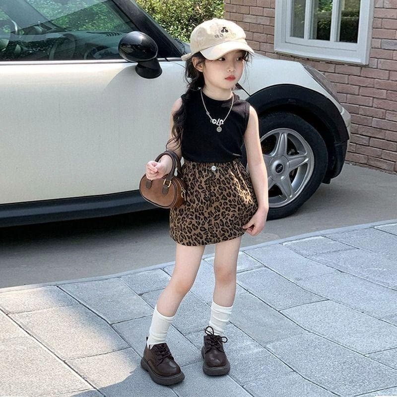 [Novidades] Terno elegante para meninas 2026 verão novo estilo infantil estilo ocidental com estampa de letras colete sa