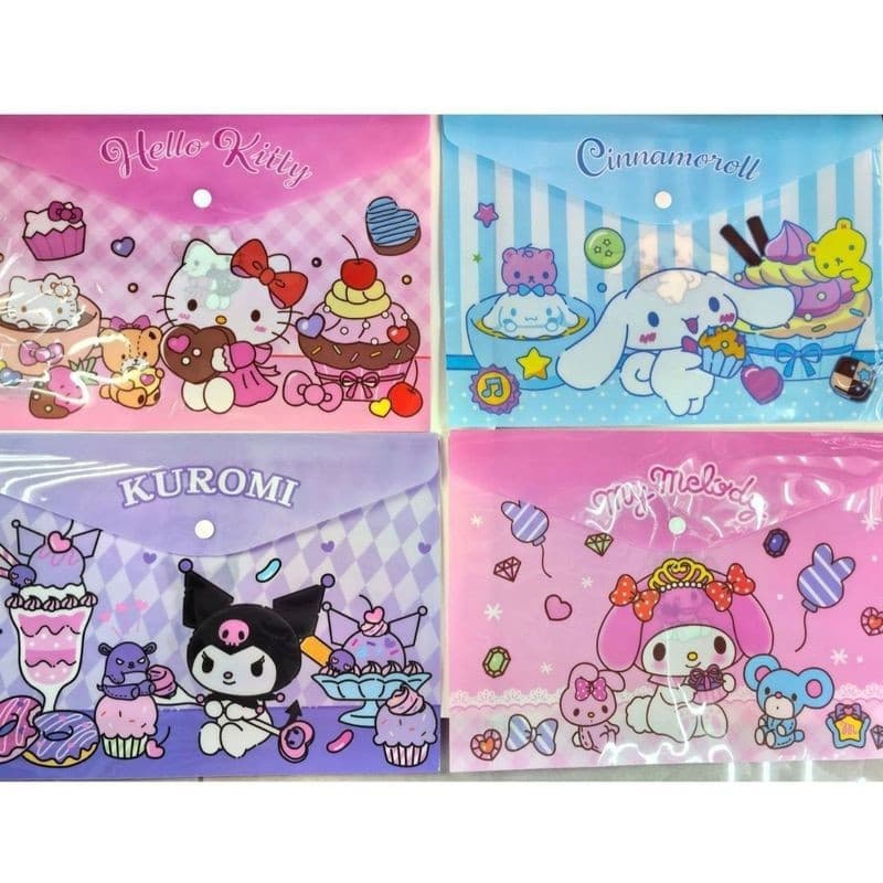 4 Pçs/Lote Sanrio Cinnamoroll Mymelody Kuromi Saco De Arquivo Criativo A4 Bolsa Conjunto De Arquivos Pasta