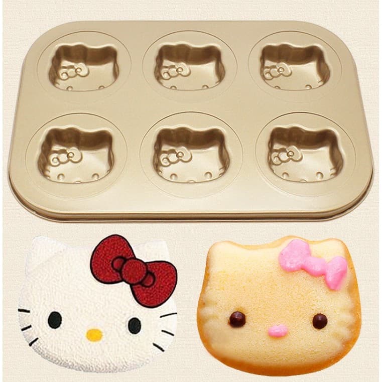 Antiaderente 6-link kt gato molde kt gato escudo assadeira 6-link assadeira DIY pastelaria pão molde de aço carbono