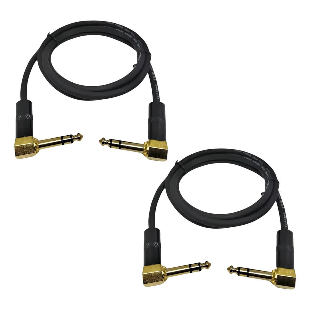 Kit 2 Cabos P10 Stereo X P10 Stereo 30cm Blindado 90 Graus