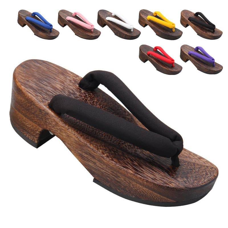 Japonês feminino Demon Slayer Cos feminino queimado Paulownia cor sólida salto alto crescente tamancos sapatos de sola g