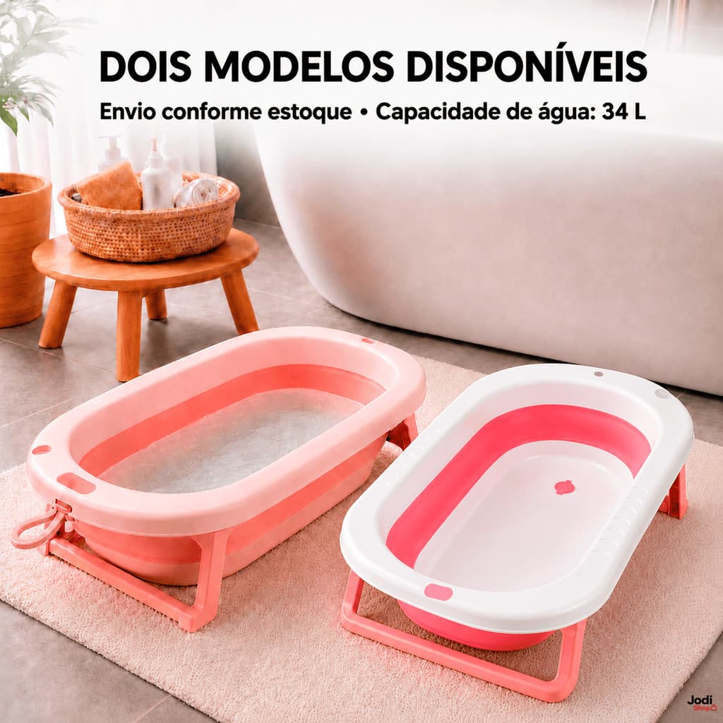 Banheira para Bebê Dobrável em Silicone 34L Compacta Portátil com Pés Antiderrapantes