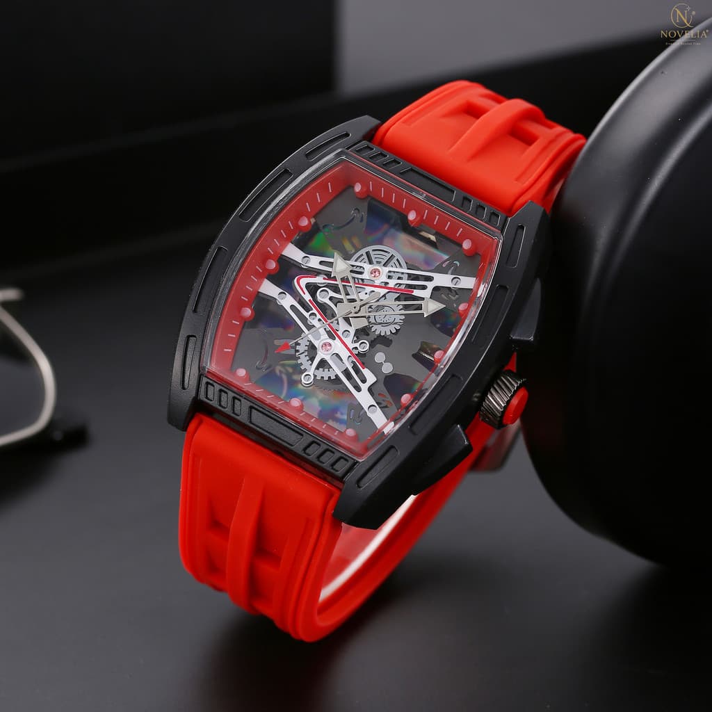 Wine Barrel Richard Skeleton Moda Relógio Masculino Relógio Masculino Pulseira de Silicone Relógio de Pulso Relógio de Q