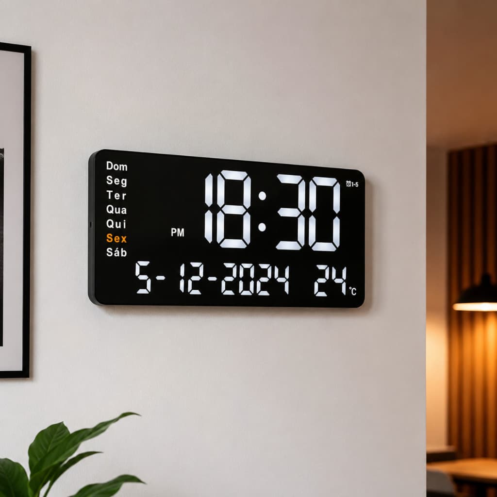 Relógio Digital LED De Parede E Mesa Calendário Alarme Data Temperatura