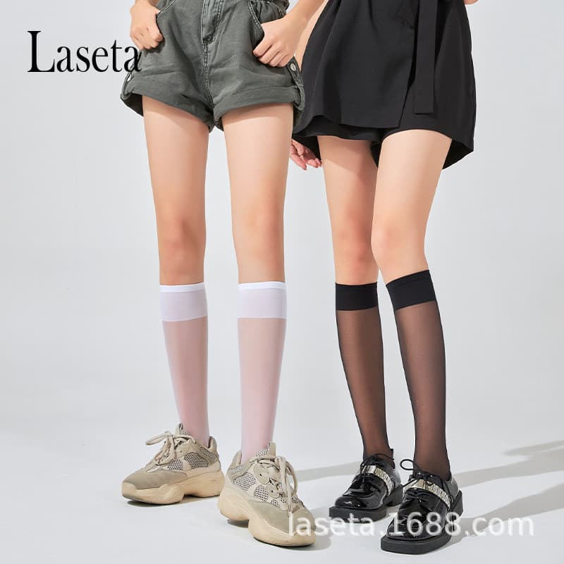 Meias de panturrilha meias transparentes de tule jk meias estilo fino tubo médio ins na moda estilo Preppy meias de meio