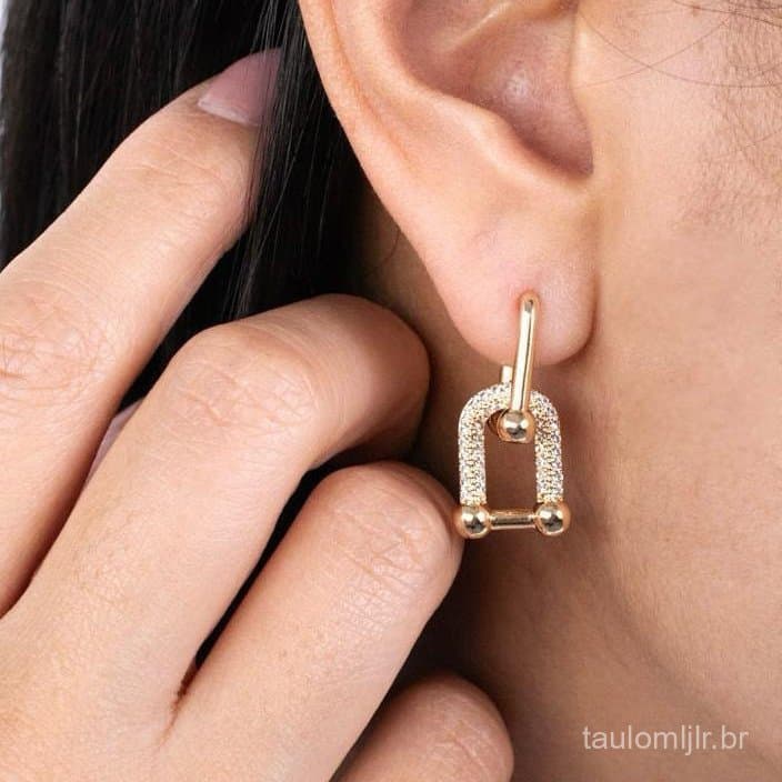 Brinco Argola Elos Corrente Cravejada Banhado a Ouro