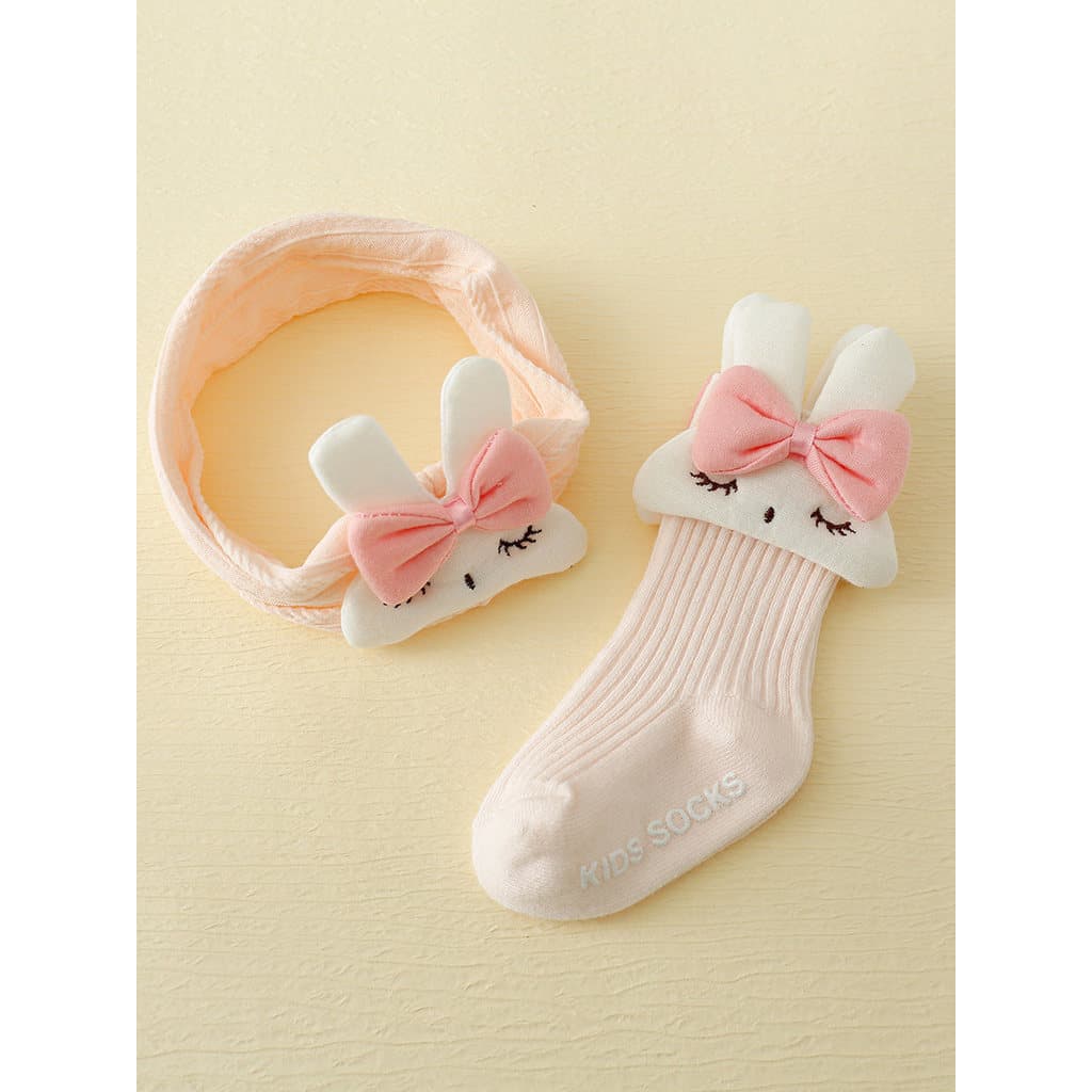 Conjunto de bebê primavera verão estilo fino bebê menina bonito coelho bandana meias conjunto recém-nascidos crianças An