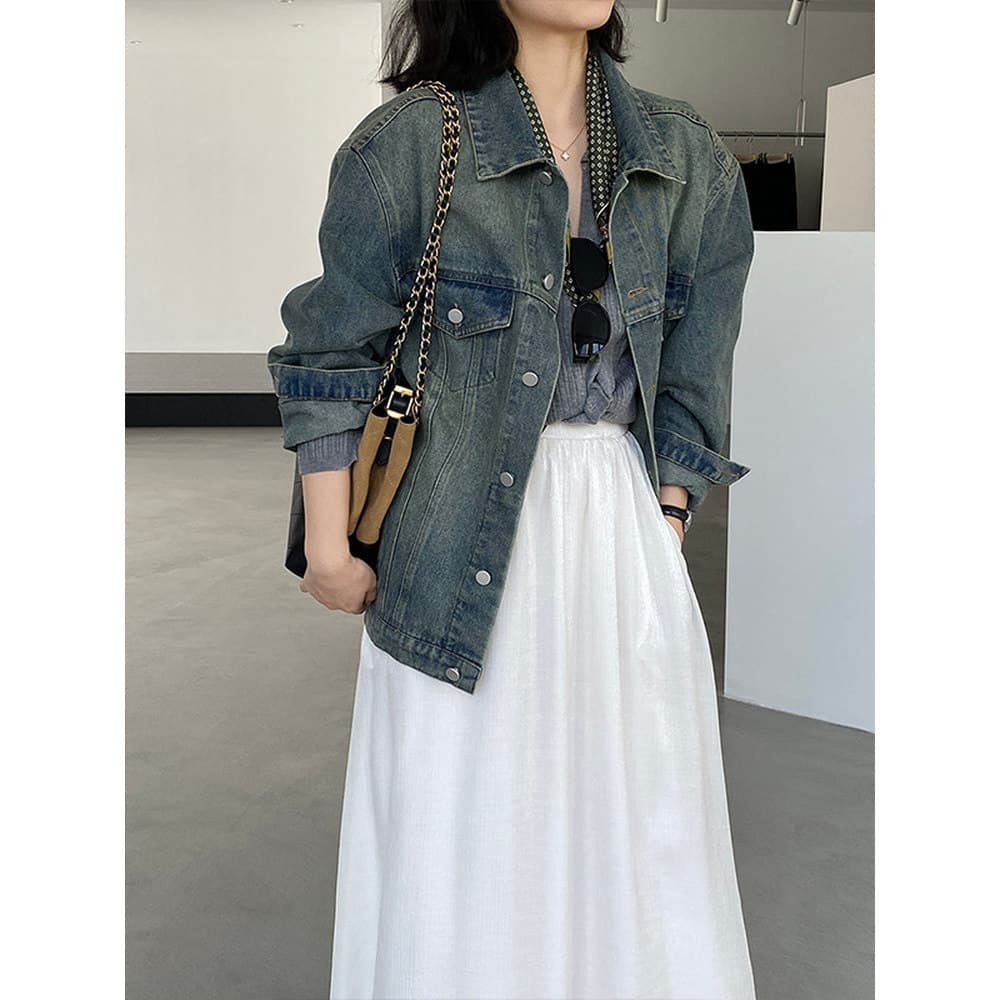 Qingtandong feminino estrela Retro estilo coreano Denim jaqueta feminina curto Casual angustiado elegante outono jaqueta