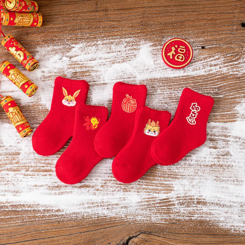 Ano novo chinês meias do bebê outono inverno mais veludo engrossado bebê recém-nascido vermelho ano novo aniversário alg