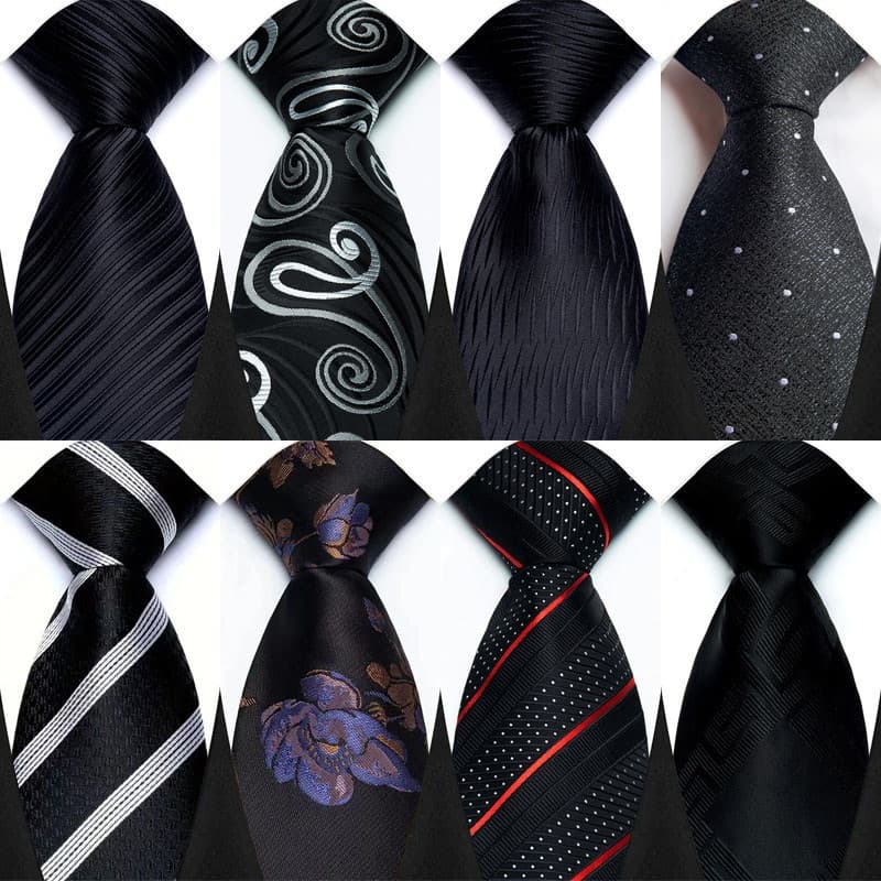 Nova Gravata Masculina 8CM, Gravatas Clássicas Masculinas em Jacquard com Listras Sólidas, Gravata Preta para Vestido