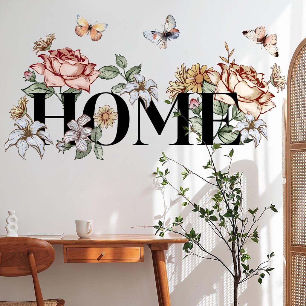 Adesivos de parede inglês casa flor borboleta adesivos de parede sala de estar quarto decoração adesivos de parede autoa