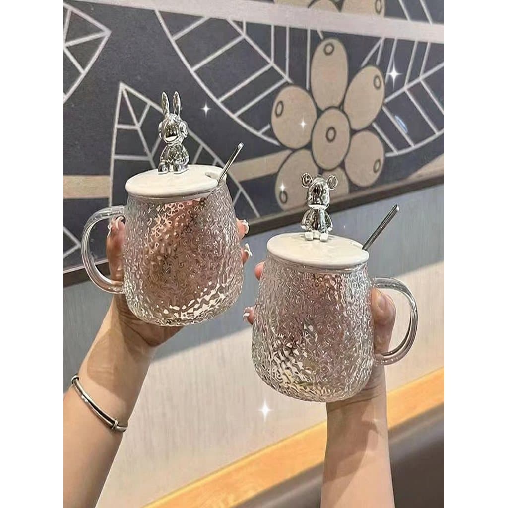 Copo de água de venda quente influenciador de vidro com alça xícara de chá café da manhã estudante feminino xícara de ca
