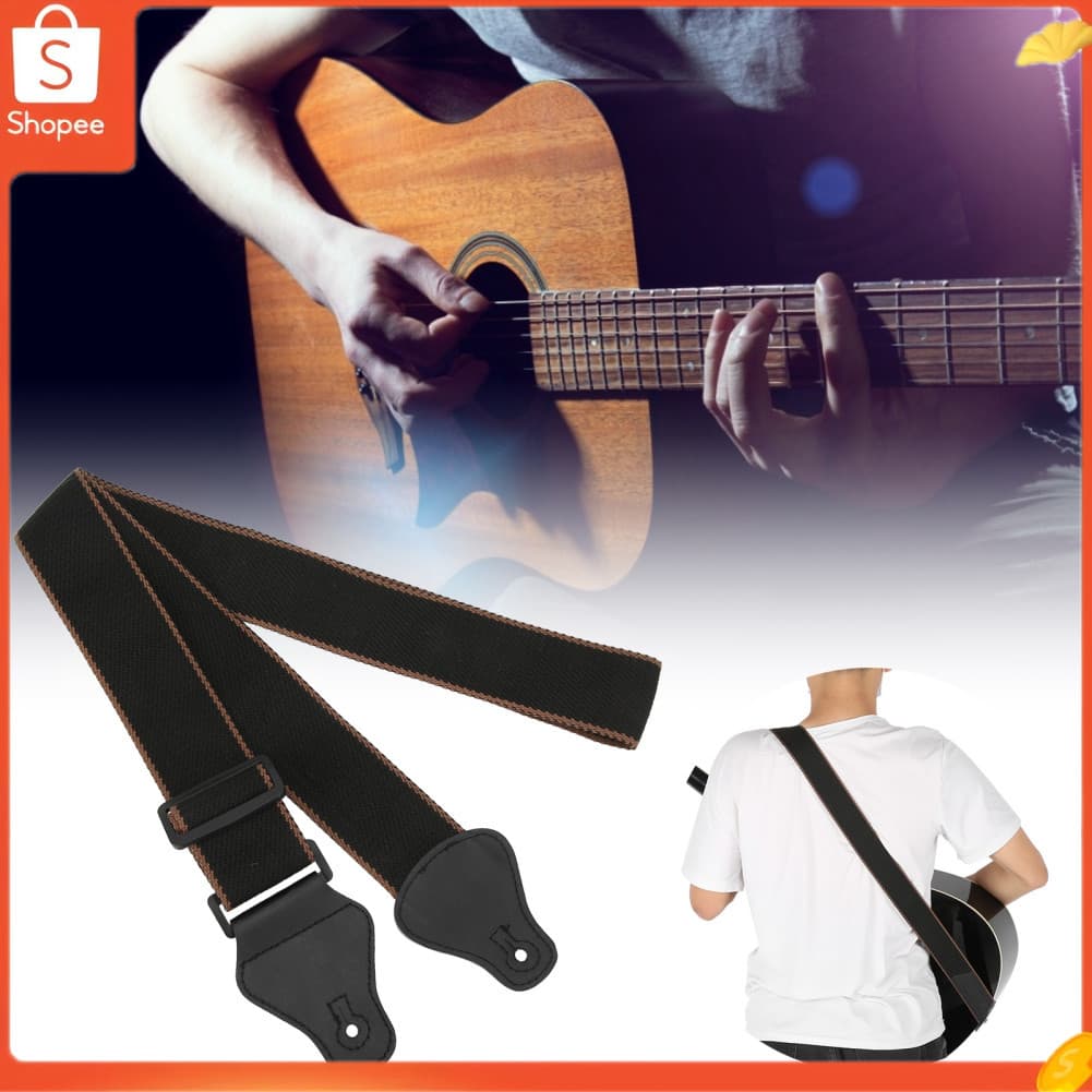 Alça de guitarra de algodão ajustável com 5 cm de largura e palhetas de celulóide para acústico elétrico macio