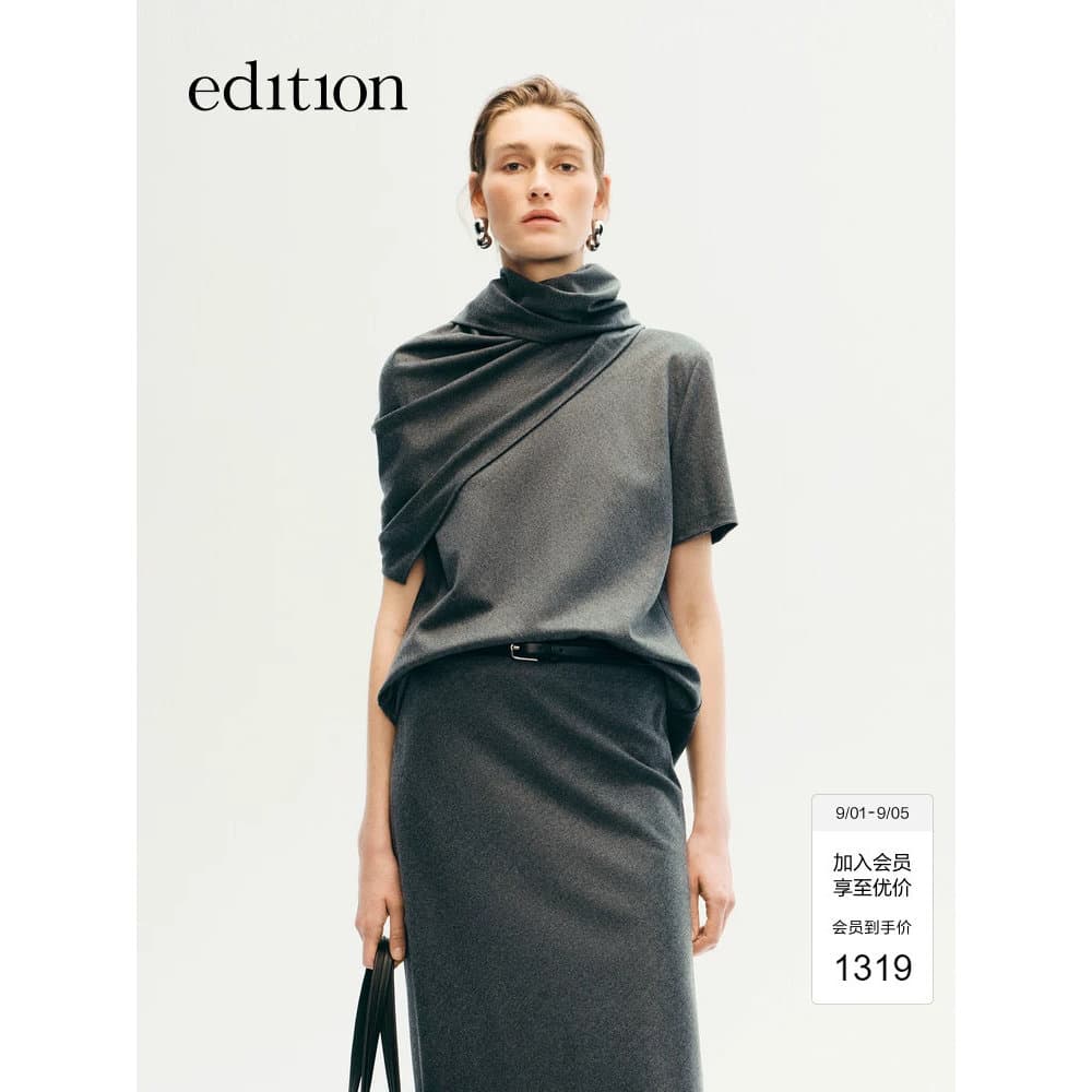 Edição camiseta de malha feminina inverno novo estilo com lenço triangular lã de seda amoreira camiseta topo EBE4TOP007