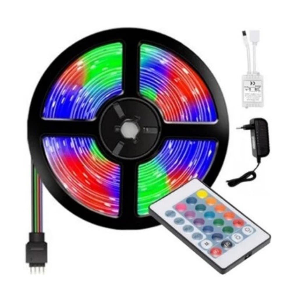 Fita Led 5m Ultra Rgb 3528 Prova D'agua + Fonte + Controle.