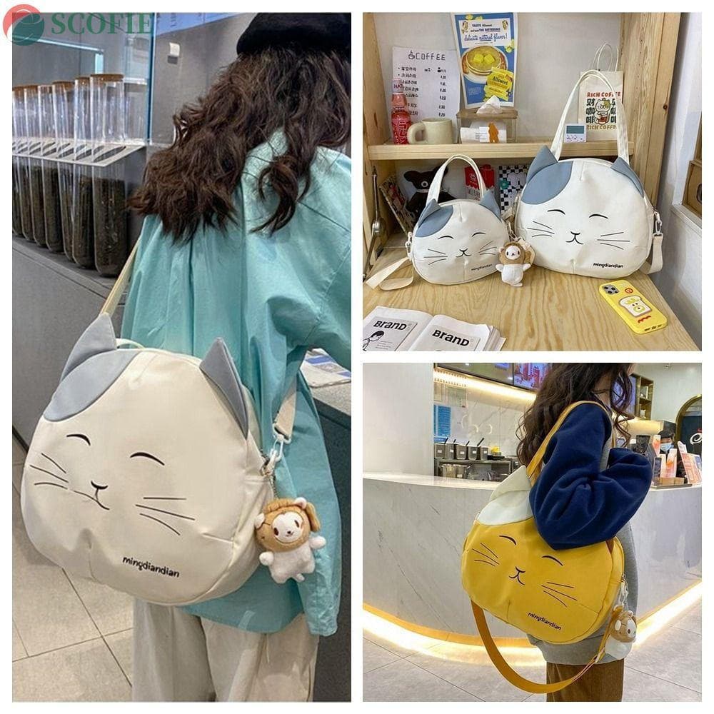 Bolsa SCOFIE, bolsa transversal com estampa de gato em nylon, bolsa transversal de lona de grande capacidade no estilo u