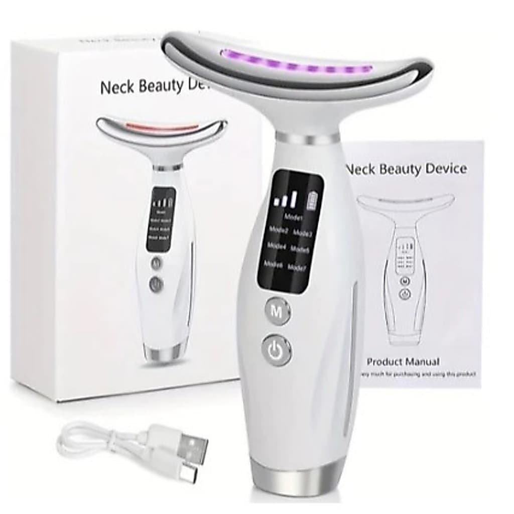 Massageador Pele Facial Portátil Firmeza Pescoço Led 7 Modos p/ Rosto e Pescoço Beleza