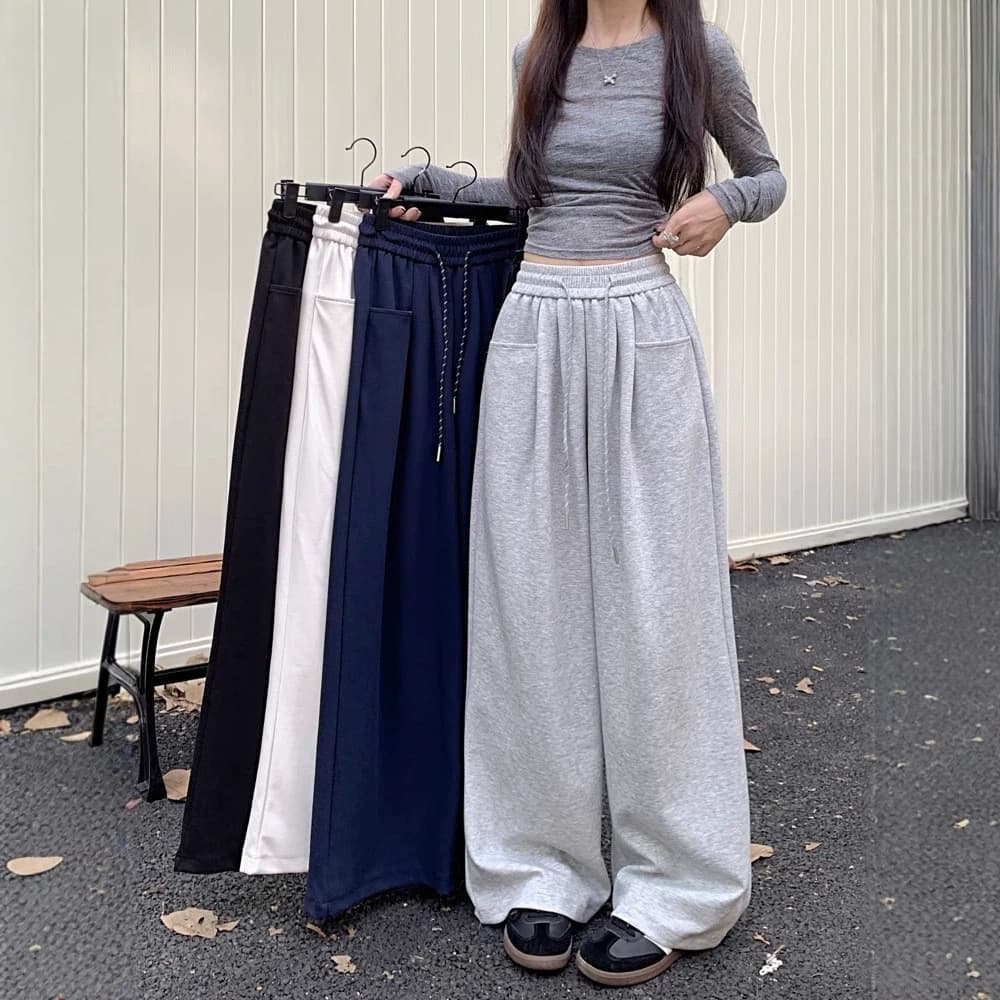 Estilo preguiçoso cordão calças de perna larga feminino outono inverno 2026 novo estilo cintura alta solta mais magro ol