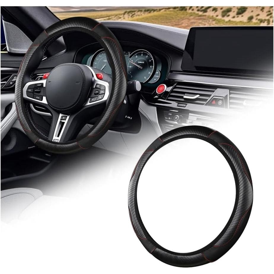 Capas Antiderrapantes Para Volante De Carro Com Elástico , Capa De Couro De Fibra De Carbono De 15 " , Acessórios Elegan