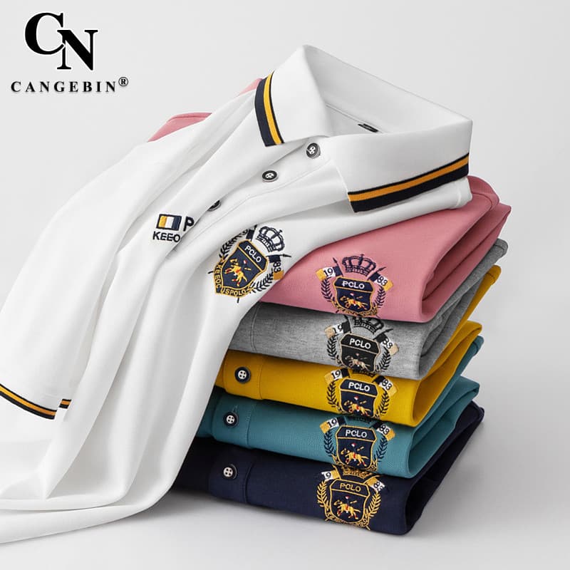 Camisa Polo de manga curta masculina verão seda gelo secagem rápida 2025 nova camisa lapela High-End bordado meia manga