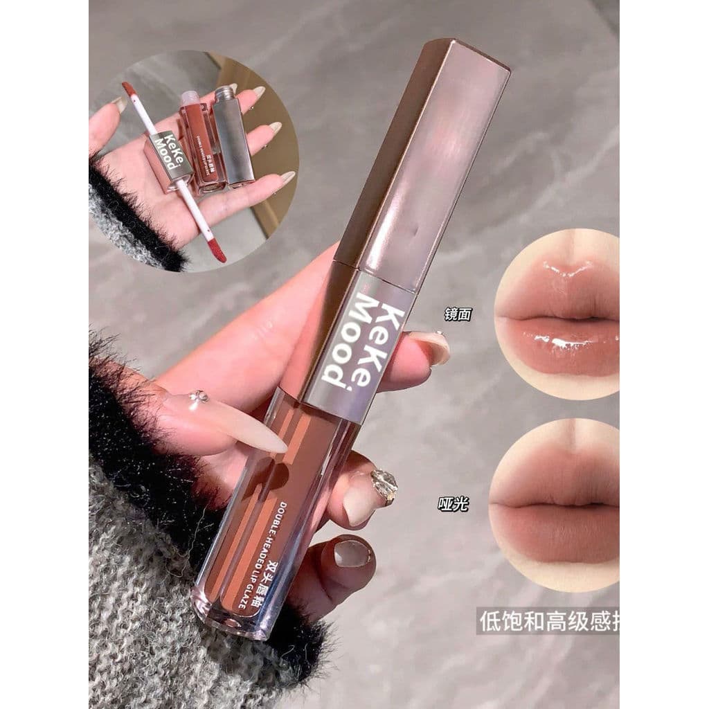 Brilho labial de duas cabeças fosco espelho brilho labial brilho labial clareamento Pseudo-Face lama labial óleo brilho