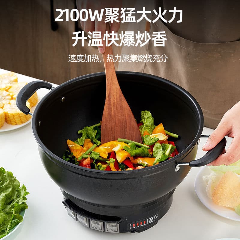 W Wanlida Panela Quente Elétrica Wok Panela Antiaderente Panela Quente Elétrica Multiuso Panela Elétrica Cozinhar Integr