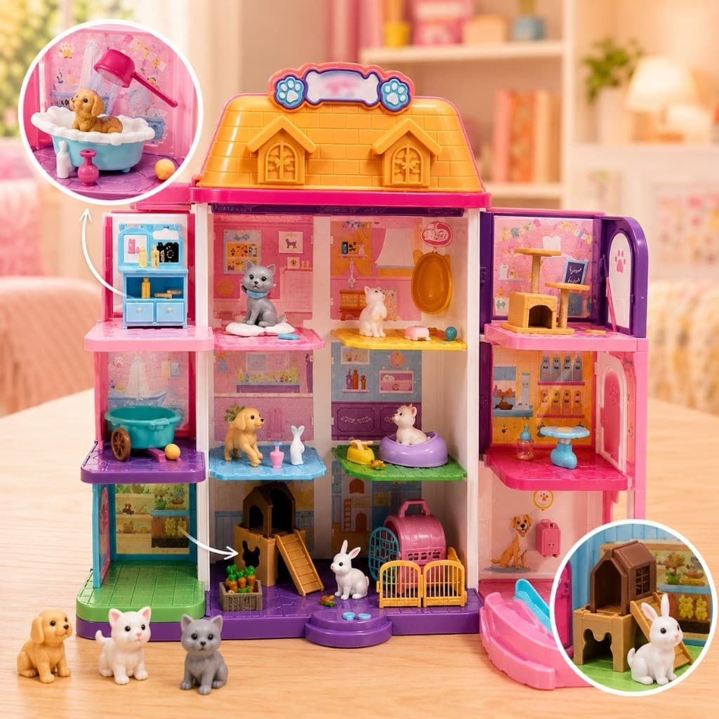 Casa Pet Portatil Infantil Maleta Brinquedo Educativo Acessorios Interativos