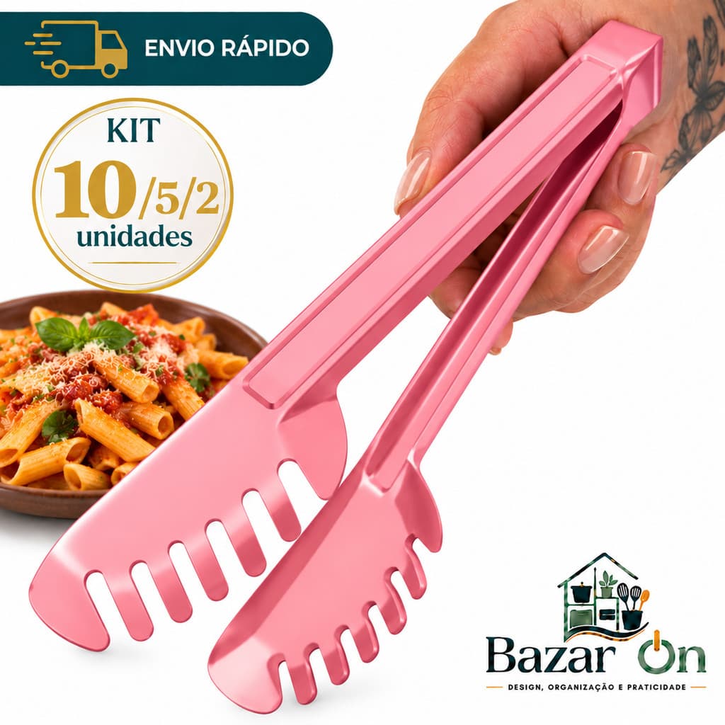 Kit 10/5/2 Pegador De Macarrão Massas 20cm Salada Utensílios Aço Inox Cozinha Carne Churrasco