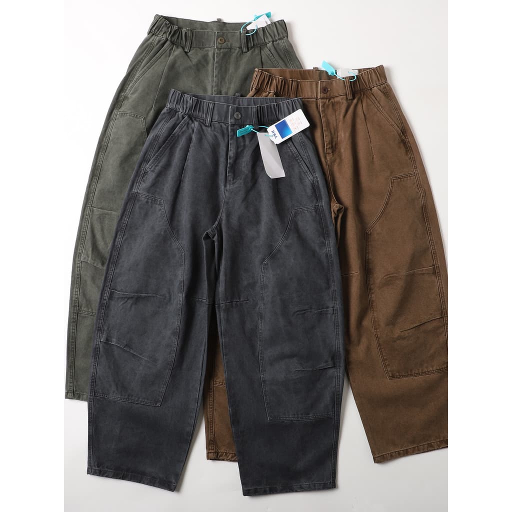 Americano cáqui pesado puro algodão solto calças de registro de perna larga masculino estilo japonês rufião bonito cônic
