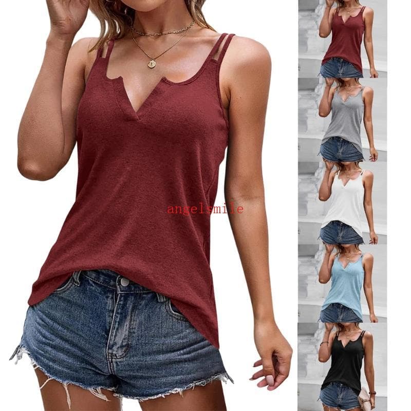 Ace Feminino Dividido Com Decote Em V Regata Cor Sólida Alça Espaguete Blusas Justas Colete
