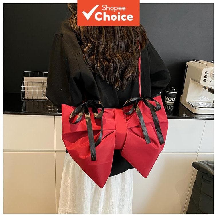 Bolsa tiracolo feminina Bolsa de ombro grande e única com laço grande para mulheres, bolsa de nylon de grande
