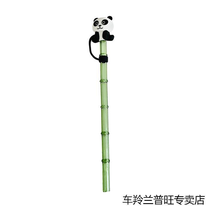 Tampa de Panda de palha de vidro de bambu verde fresco, loja de sobremesas, tampa de leite, bebida, tubo de bebida corre